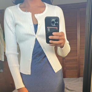 Dylan Ryan White Ribbed Cardigan